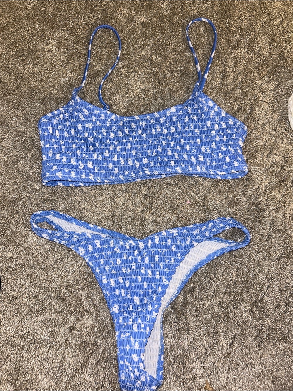 Blue and White Smocked floral Bikini Set